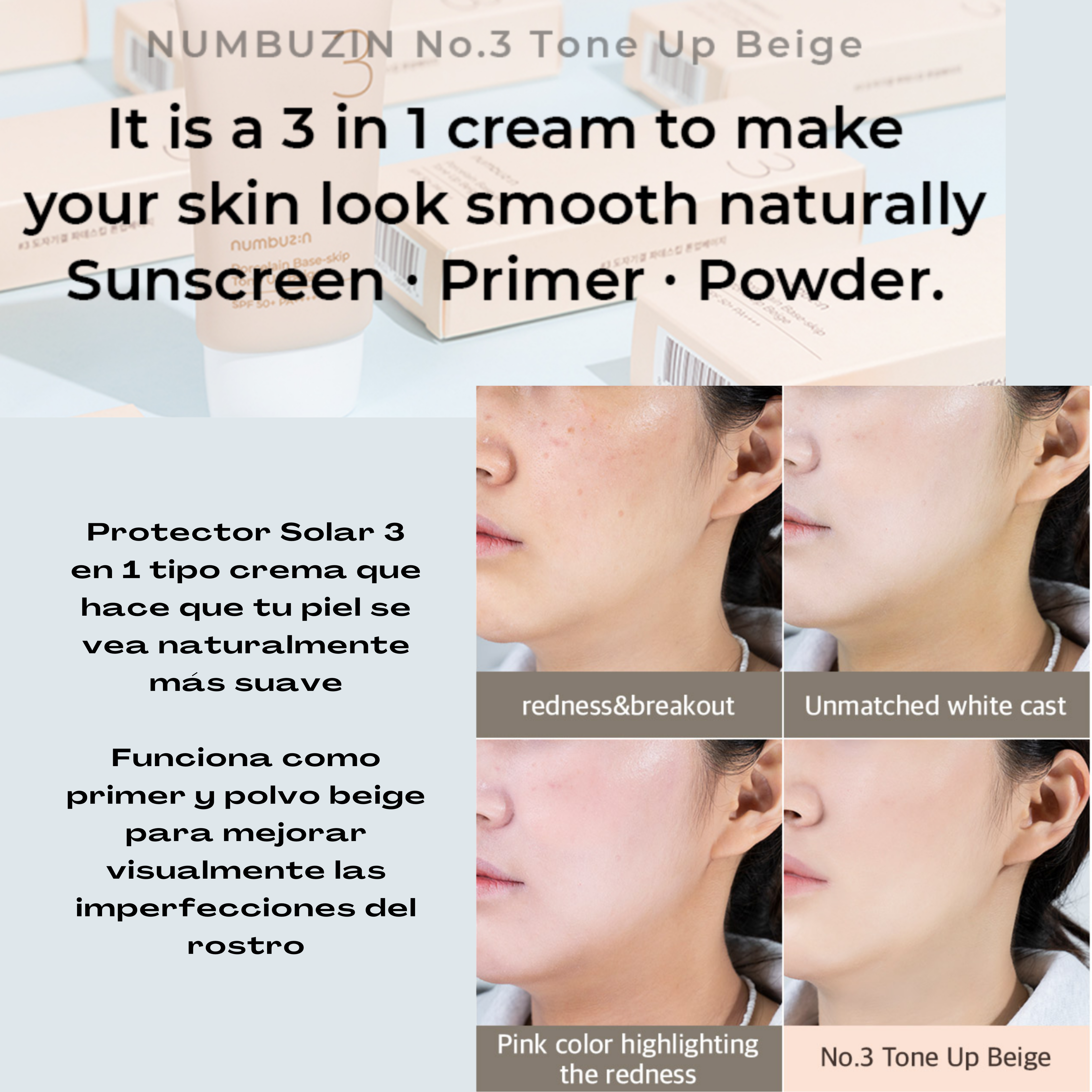 No.3 Porcelain Base-Skip Tone Up Beige SPF 50+ PA++++